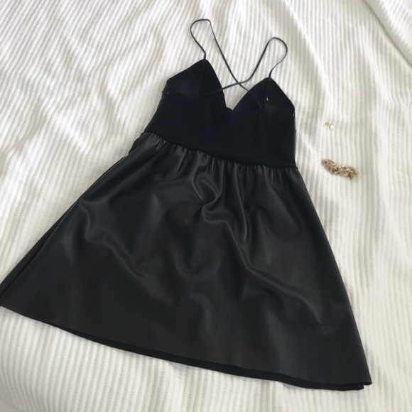Zara Black Faux Leather Dress with Thin stipe - Picture 3 of 4